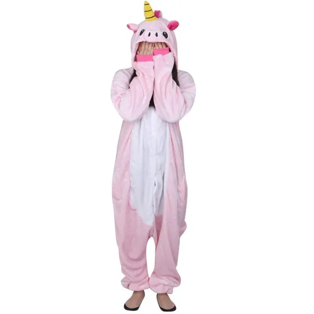 New Year gift Winter Pajama Sets 2017 Sleepwear Women Pajama Flannel Animal Cartoon Pajama Stitch Pink Unicorn Onesies -Y107