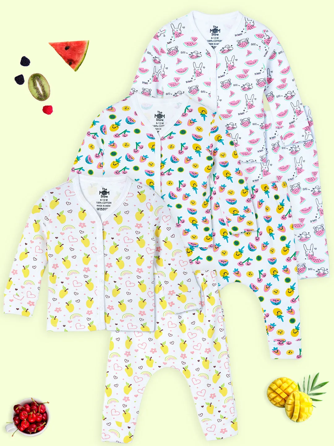 Newborn and Infant Pajama Set Combo of 3: Summer Melon-Berry Bites-Mango Mia