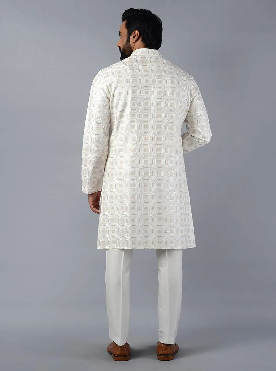 Off-White Embroidered Regular Fit Kurta Pajama | TULA