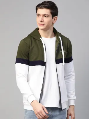 Olive Cotton Solid Hooded Sweatshirts- Underjeans By Spykar