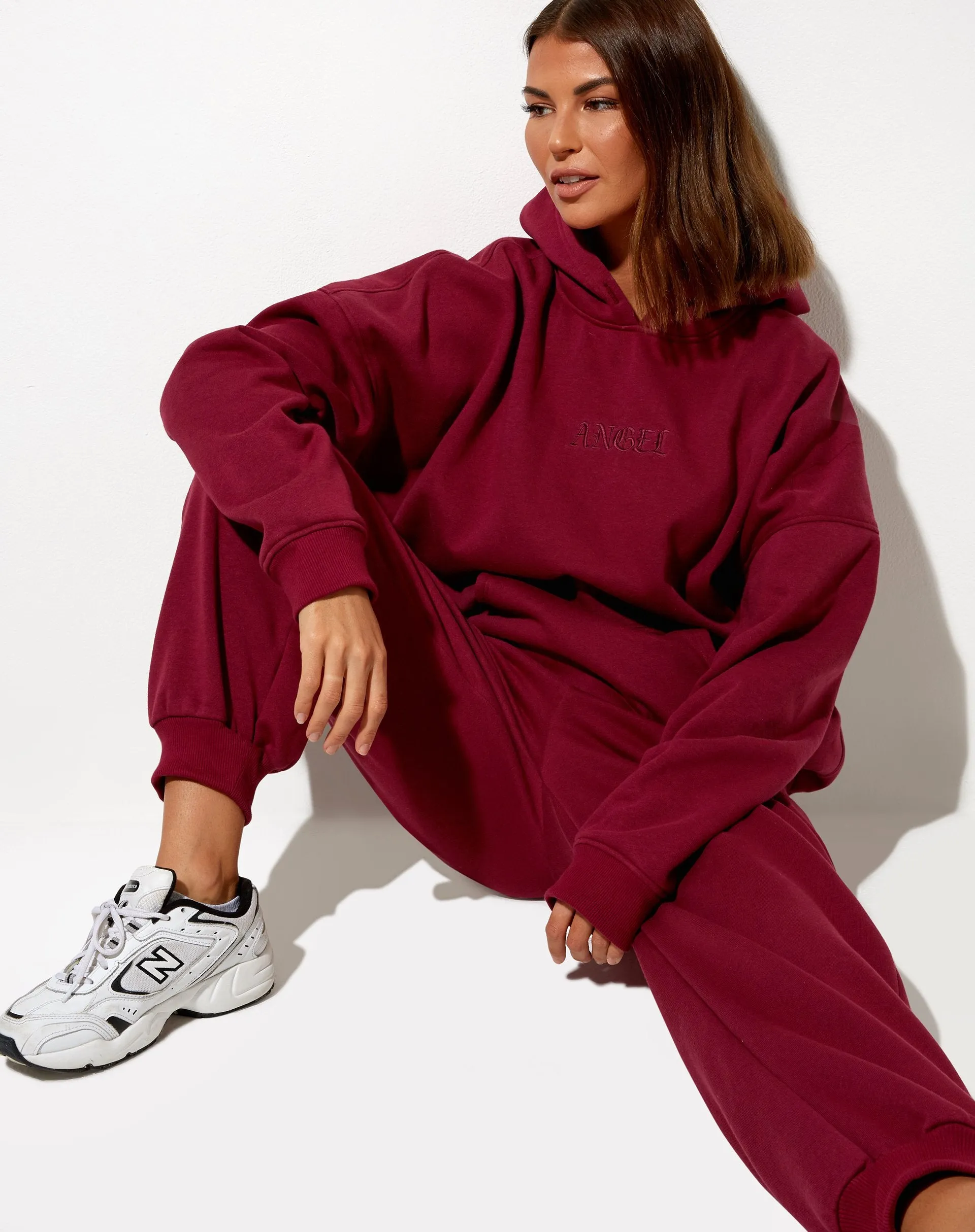 Oversize Hoodie in Burgundy 'Angel' Embro