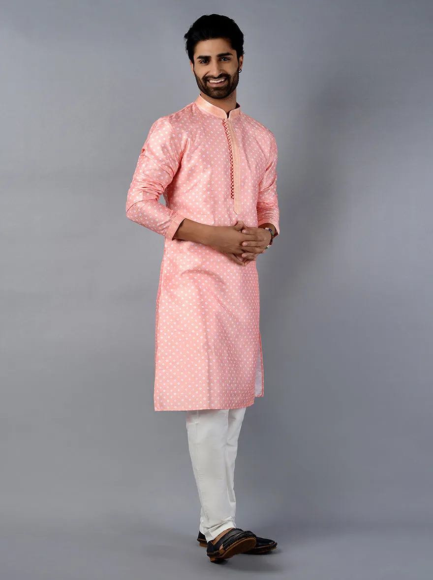 Peach Printed Regular Fit Kurta Set | Azania