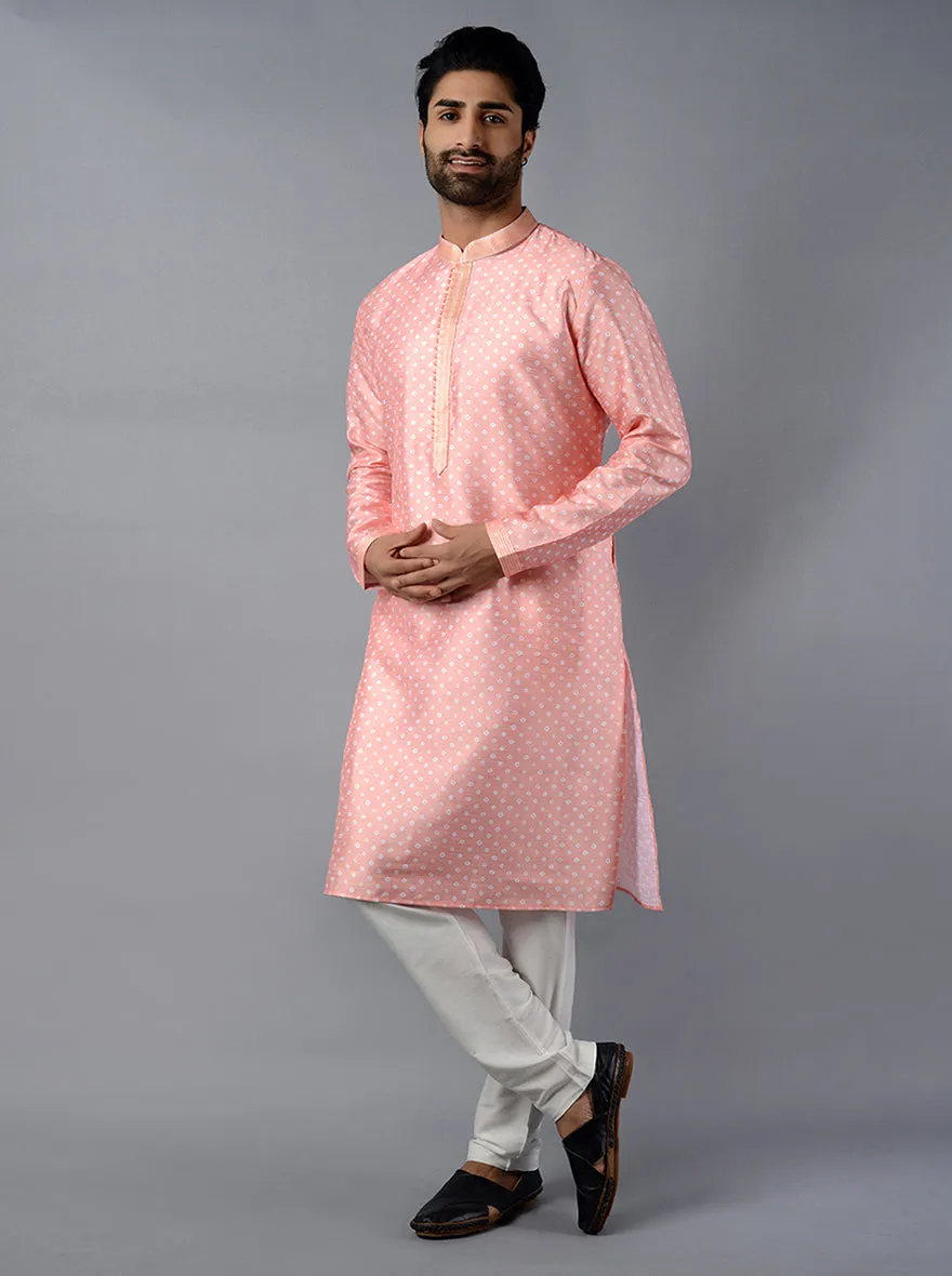 Peach Printed Regular Fit Kurta Set | Azania