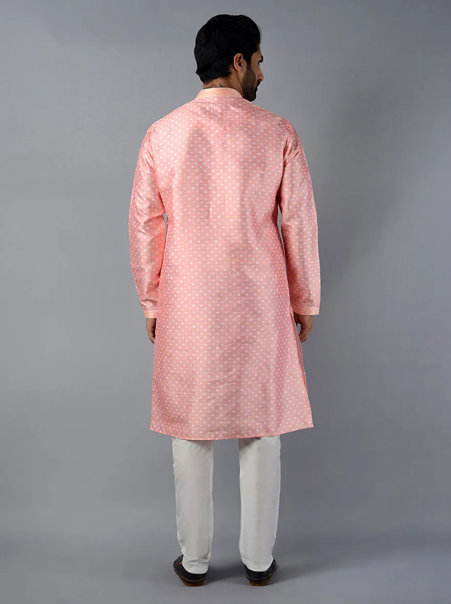 Peach Printed Regular Fit Kurta Set | Azania