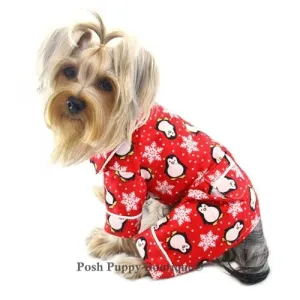 Penguins & Snowflake Flannel Pajama -Red