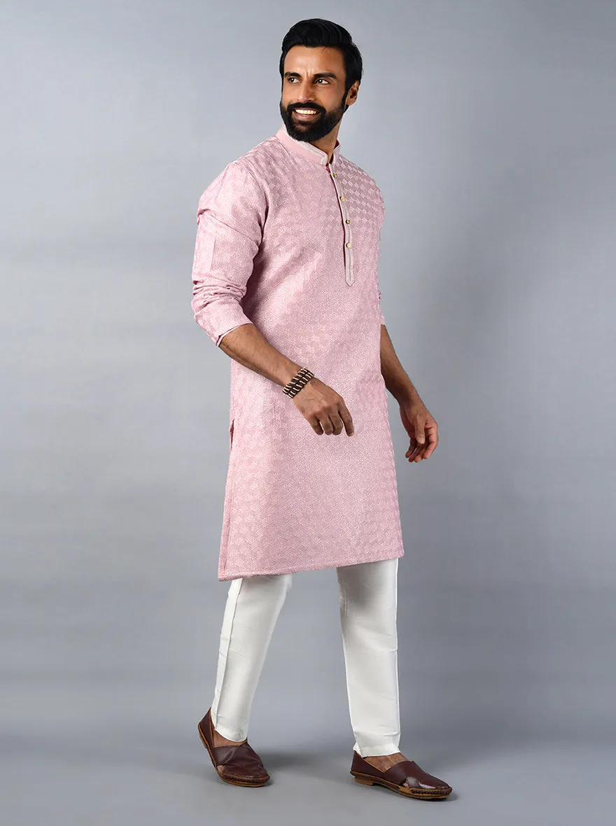 Pink Embroidered Regular Fit Kurta Set | TULA