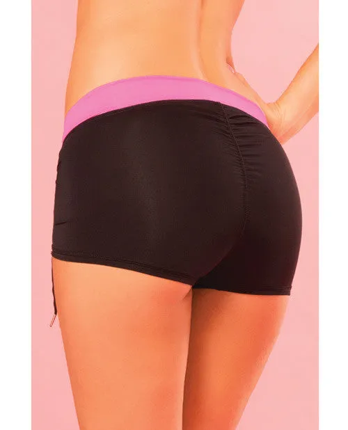 Pink Lipstick Sweat Fitness Cinchable Hot Short - Black