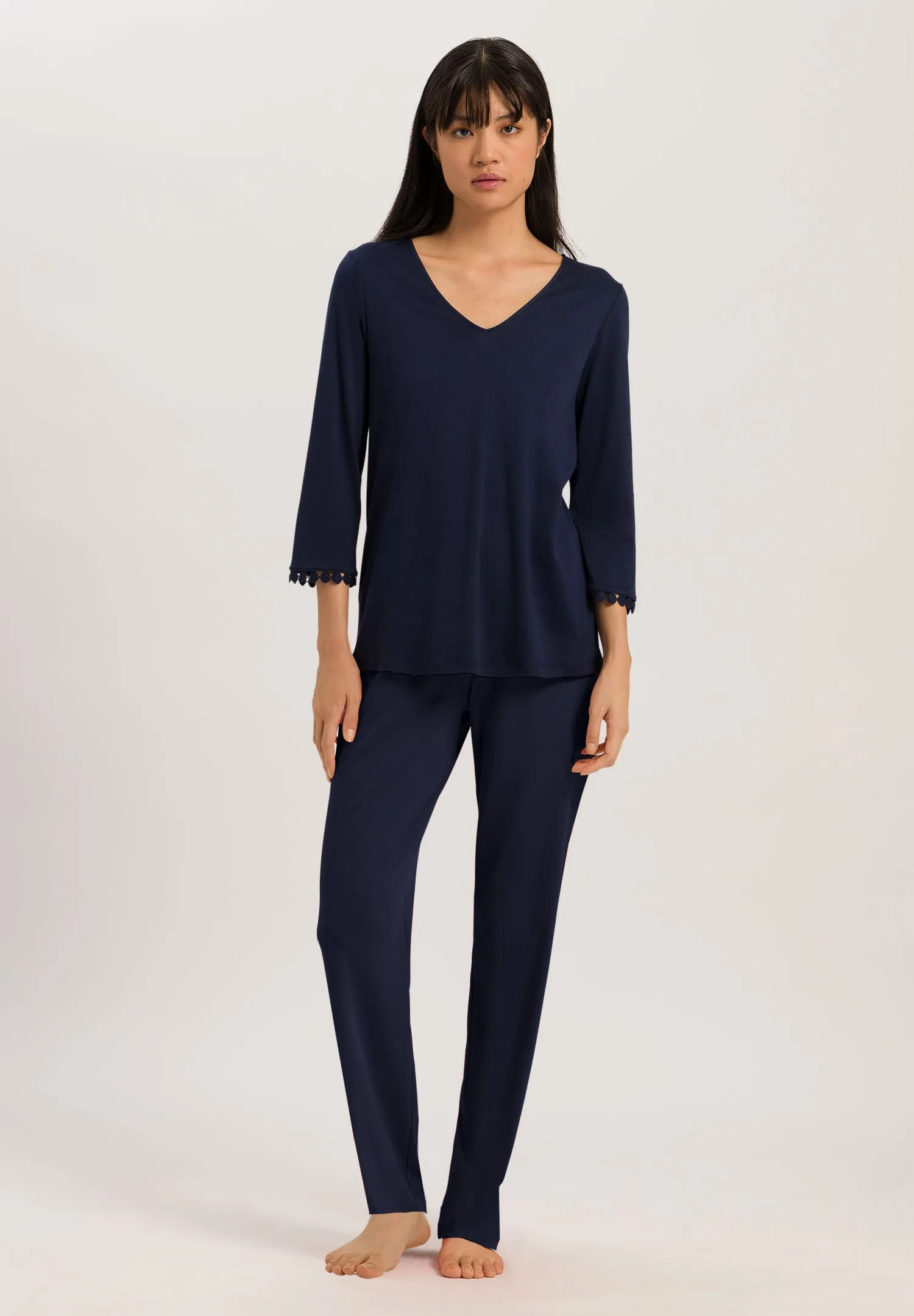 Rosa Embroidered Cotton Pajama Set | Deep Navy 74934-1610