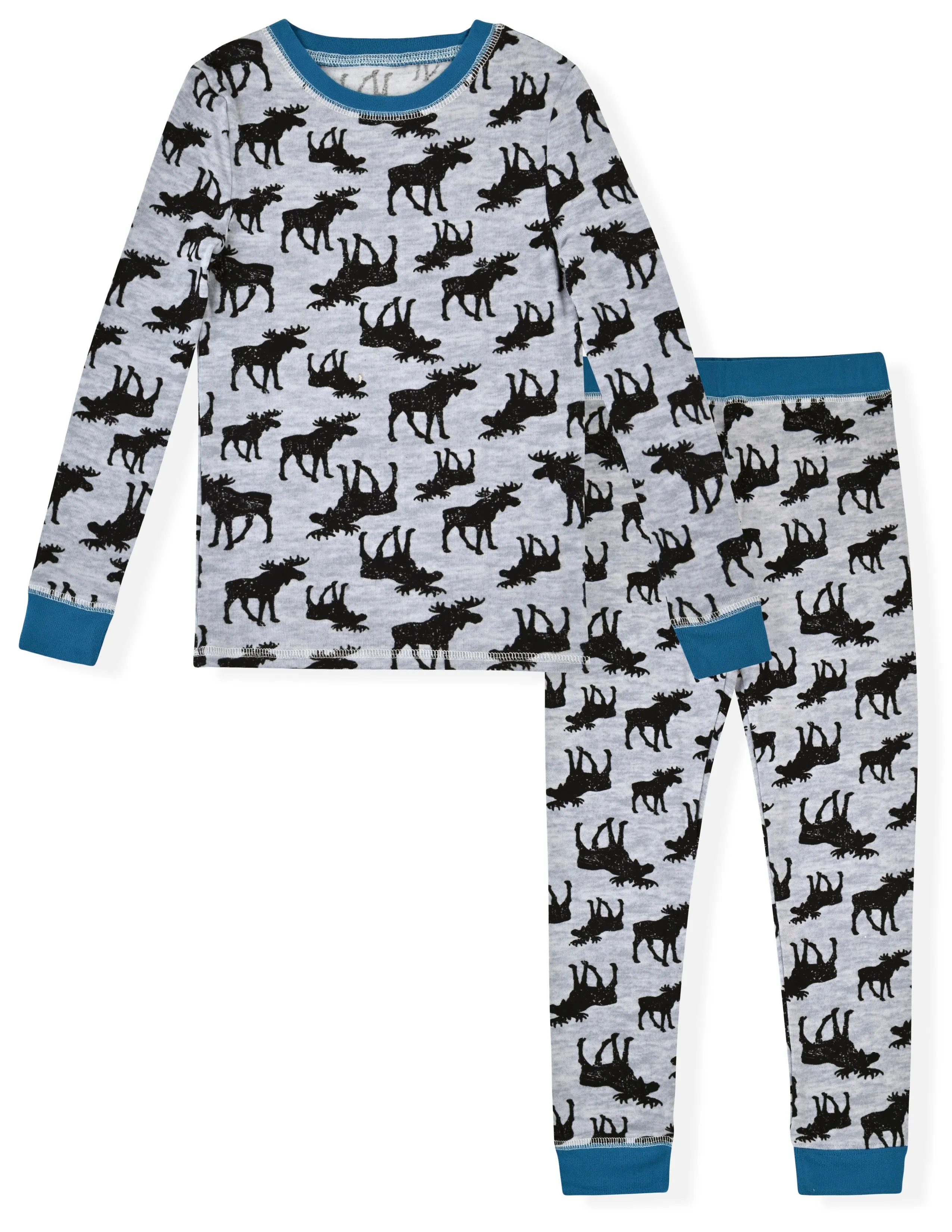 Sleep On It Boys 2-Piece Super Soft Jersey Long Sleeve Snug-Fit Pajama Set - Moose