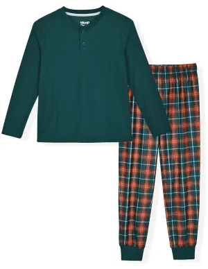 Sleep On It Boys 2-Piece Thermal & Brushed Jersey Plaid Pajama Sets - Green