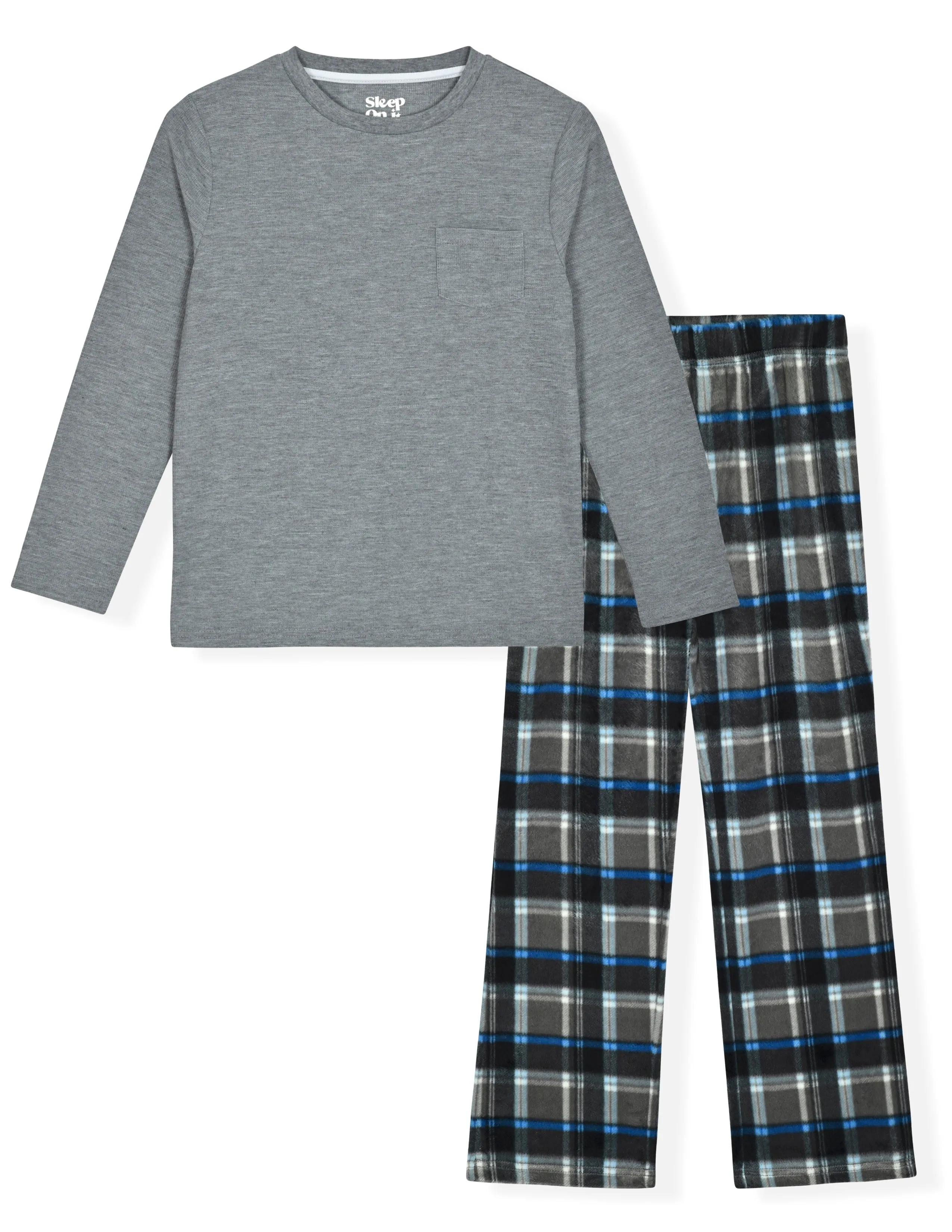 Sleep On It Boys 2-Piece Thermal & Minky Fleece Plaid Pajama Sets - Gray