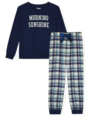 Sleep On It Girls 2-Piece Woven Flannel Plaid Pajama Set - Navy