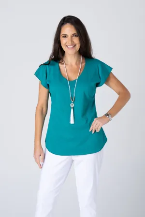 Teal Short Sleeve Cotton Sports Knit Top