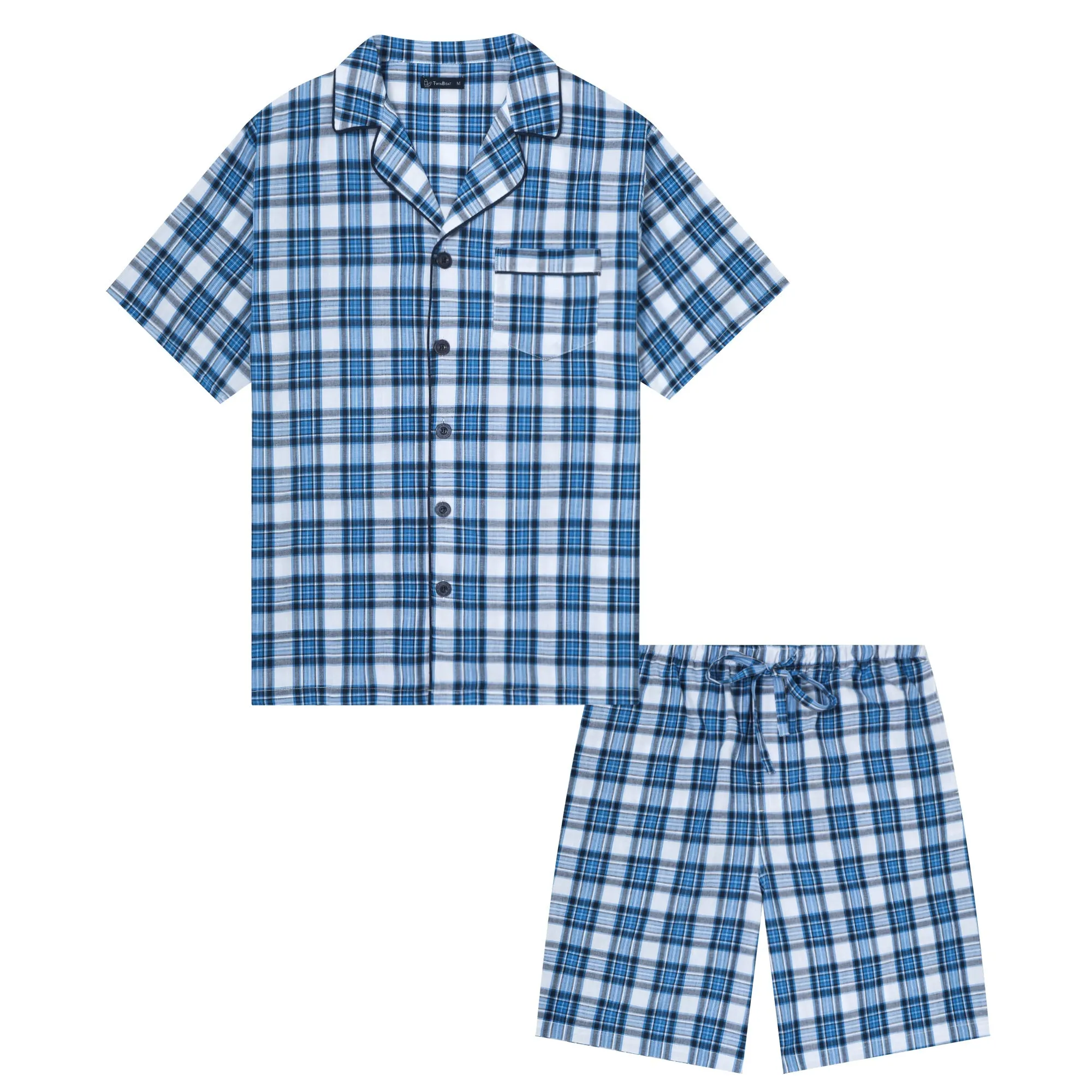 Twin Boat Men's 100% Woven Cotton Short Pajama Sleepwear Set