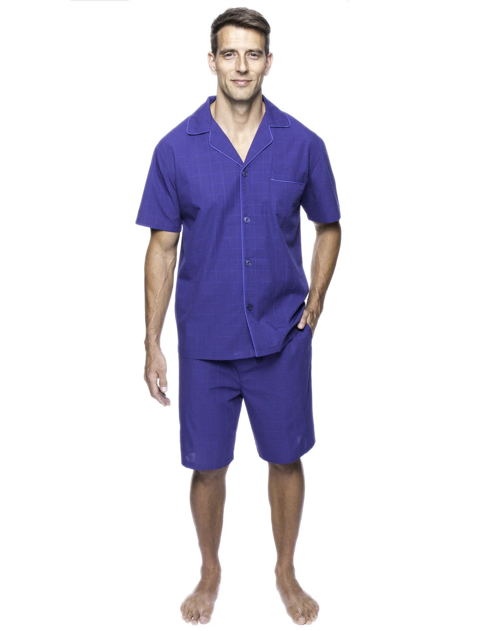 Twin Boat Men's 100% Woven Cotton Short Pajama Sleepwear Set