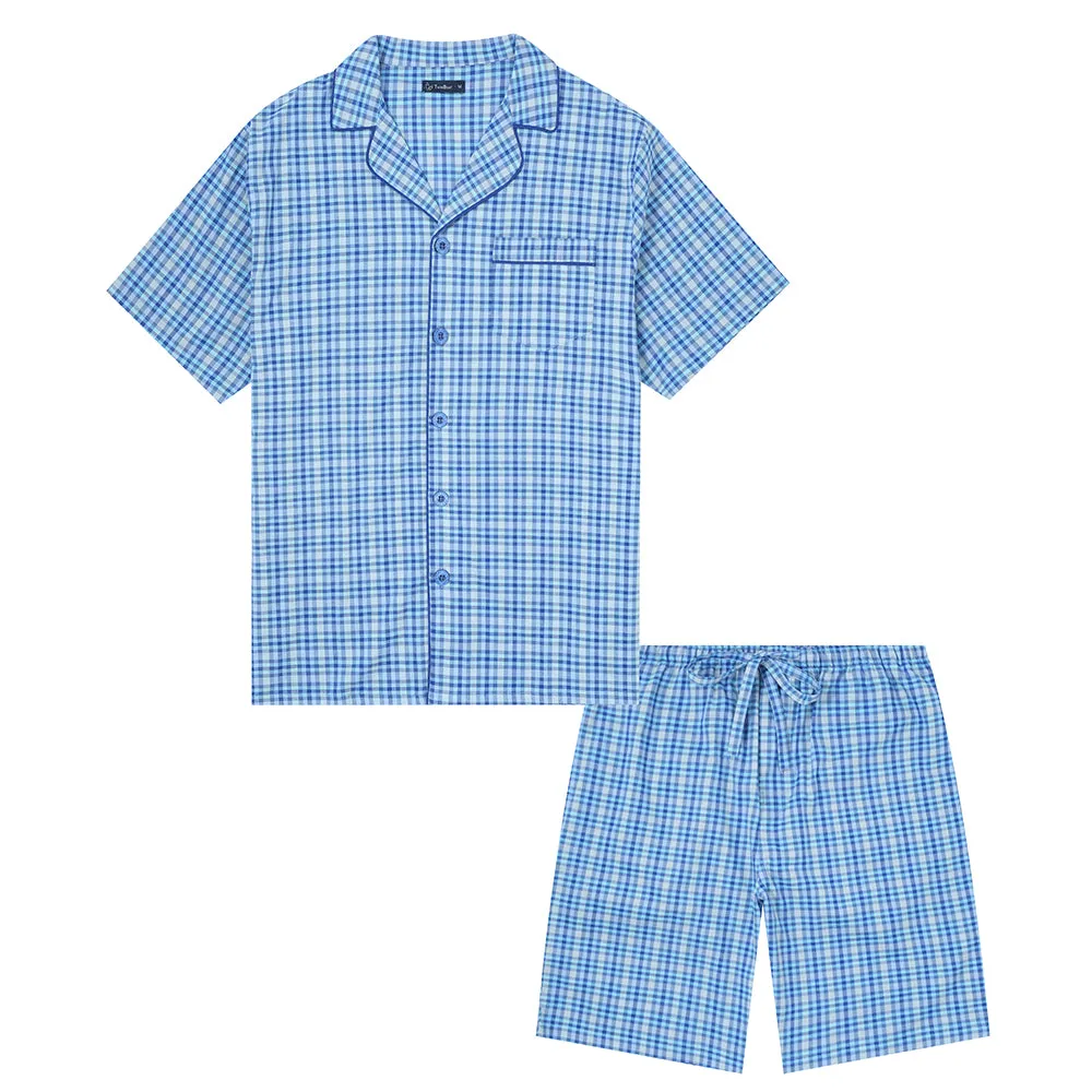 Twin Boat Men's 100% Woven Cotton Short Pajama Sleepwear Set