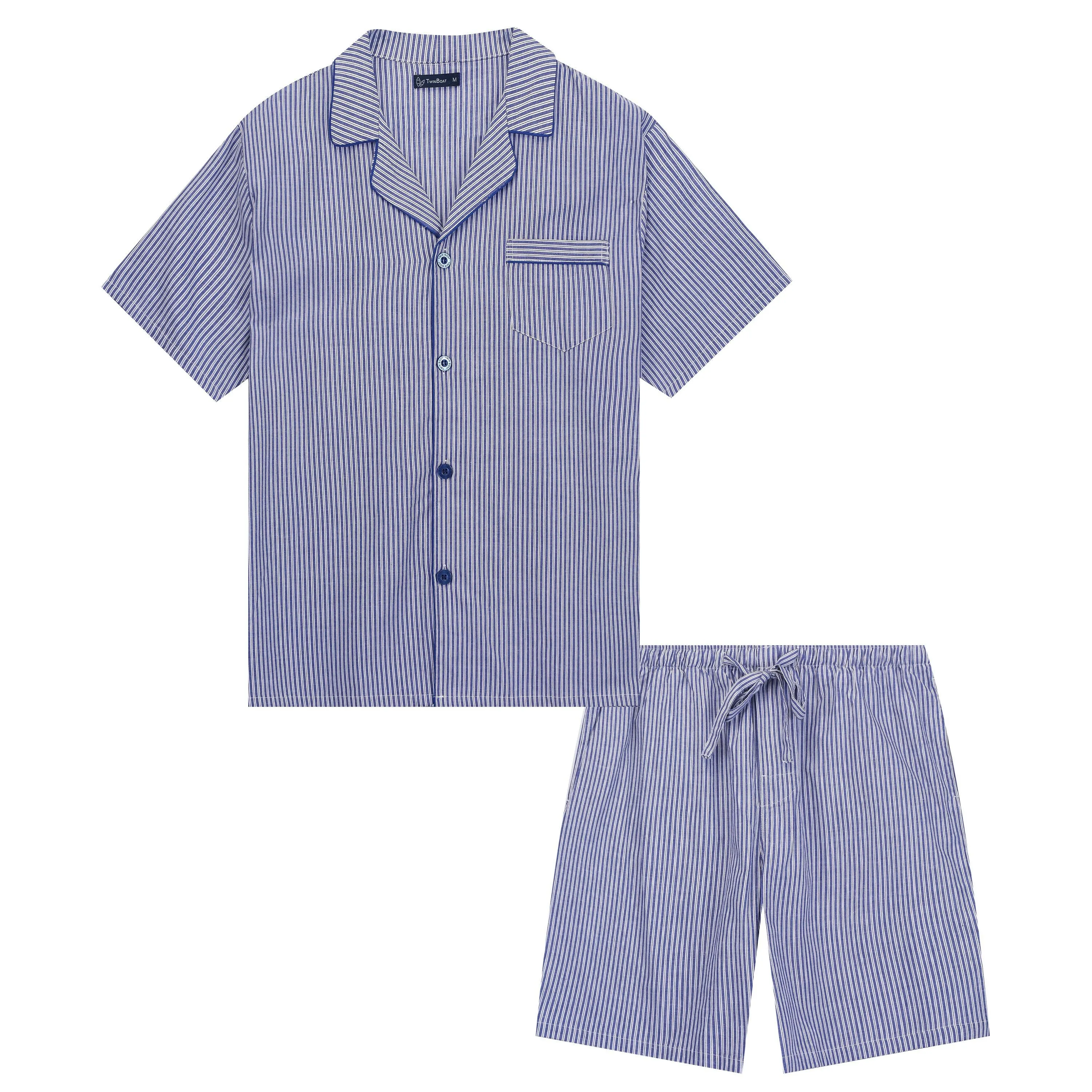 Twin Boat Men's 100% Woven Cotton Short Pajama Sleepwear Set