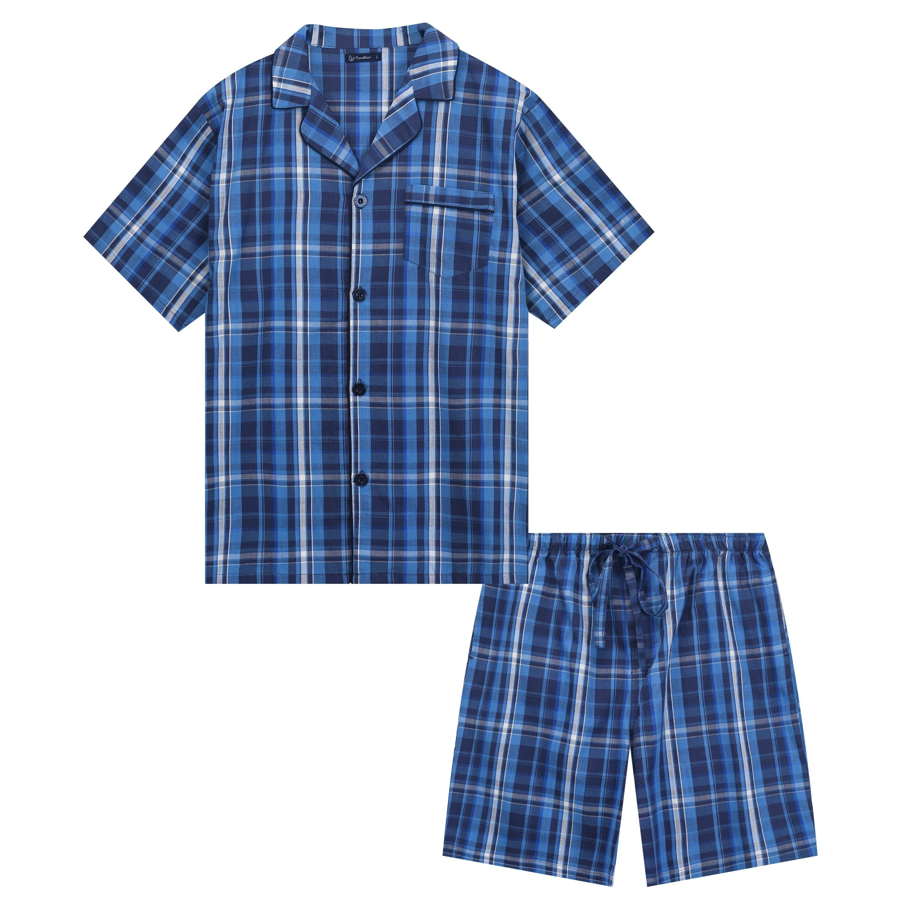 Twin Boat Men's 100% Woven Cotton Short Pajama Sleepwear Set