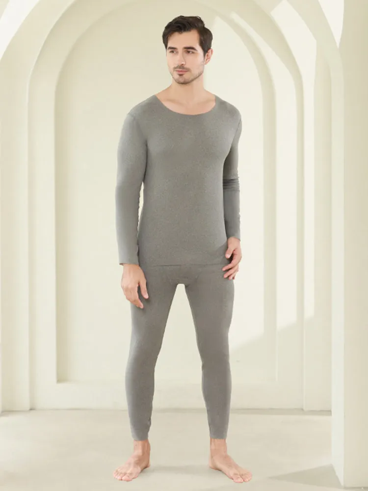 U-Neck Fleece Thermal Men Underwear Pajama Sets