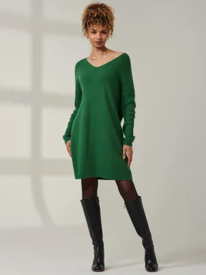 V-Neck Ribbed Knit Tunic Jumper, Green