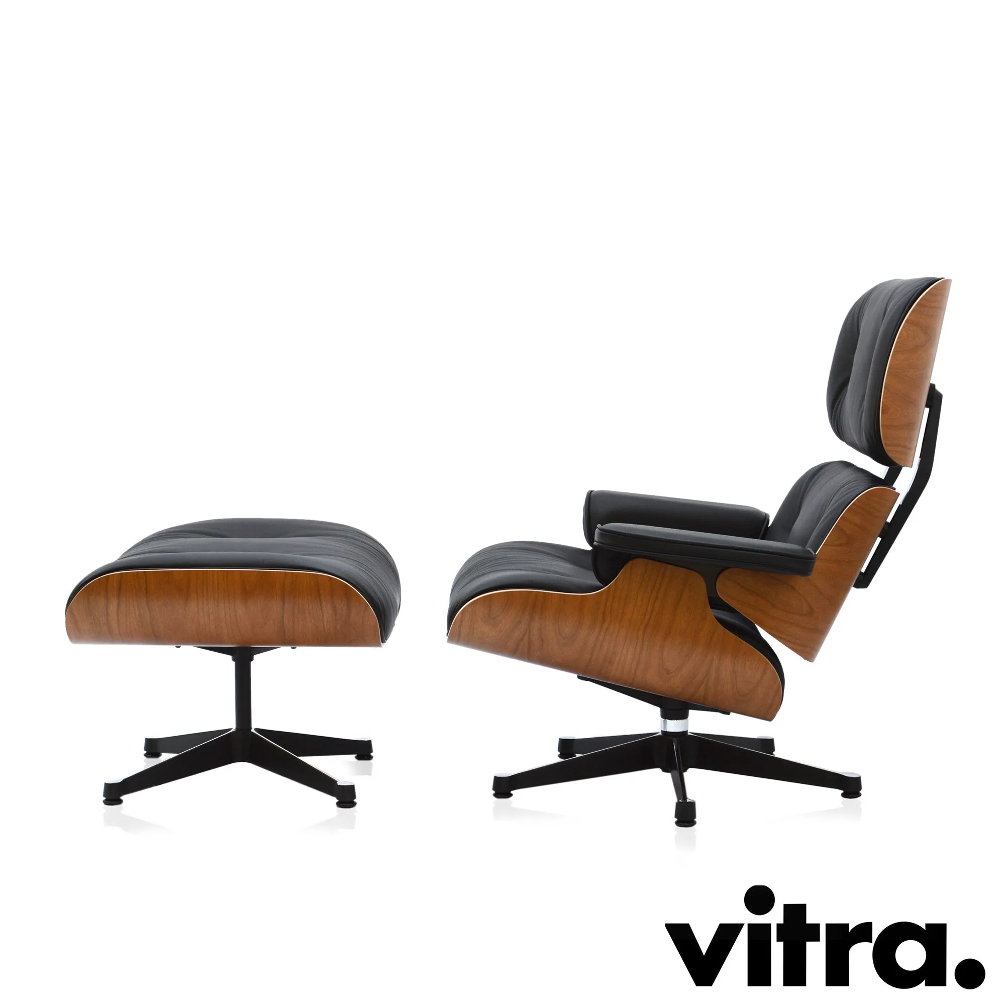 Vitra Lounge Chair & Ottoman - Amerikanischer Kirschbaum / Leder Premium F Nero (XL / Neue Maße)