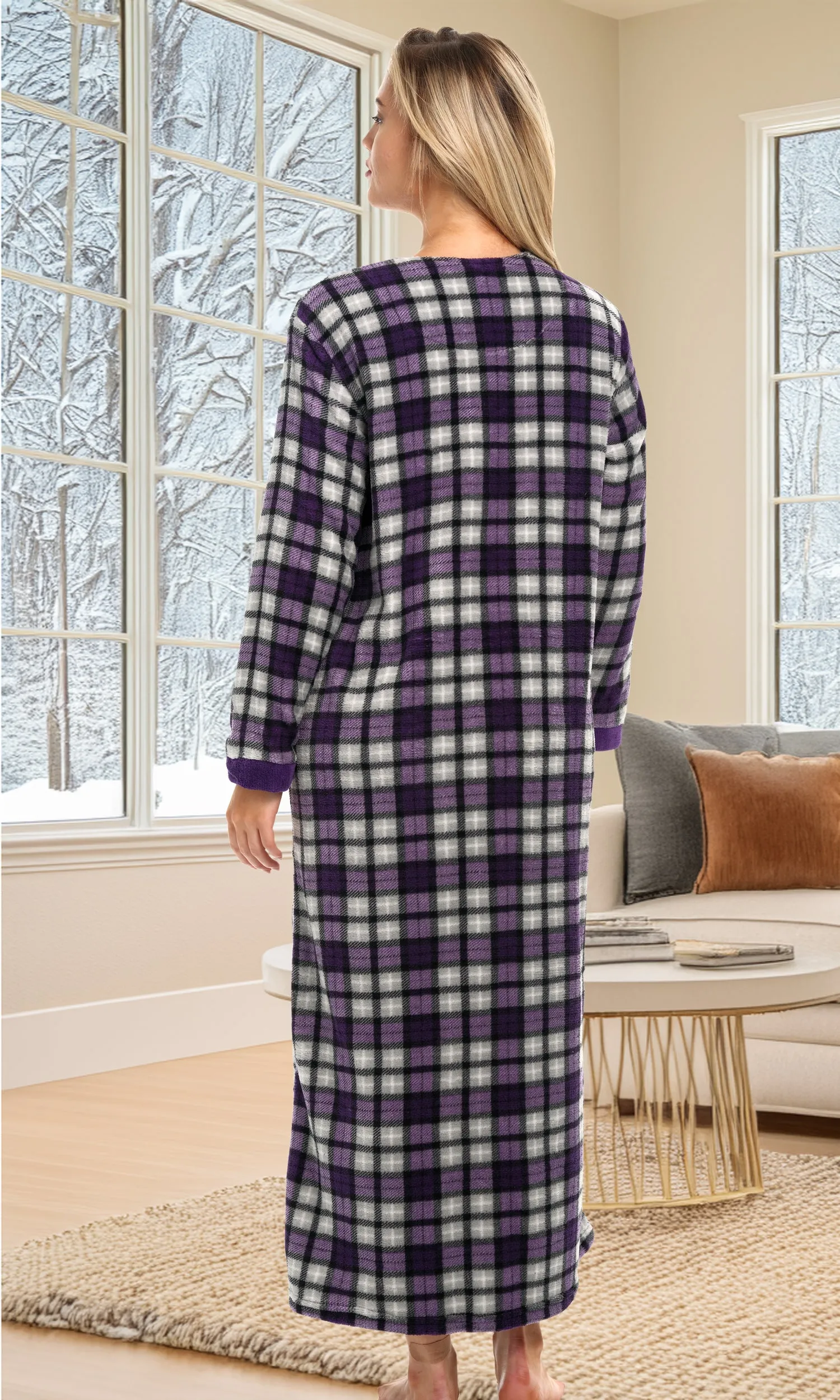 Women's Warm Fleece Long Nightgown, Long Kaftan with Pockets for Winter