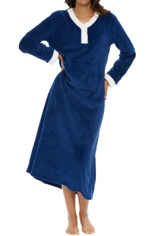 Women's Warm Fleece Long Nightgown, Long Kaftan with Pockets for Winter