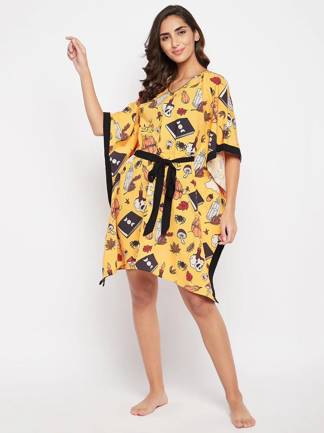 Yellow Comfort Fit Halloween Kaftan Dress