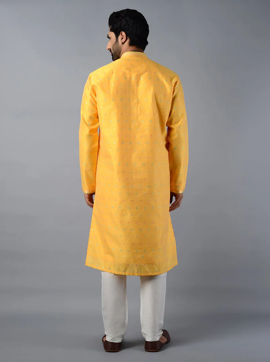 Yellow Self Design Regular Fit Kurta Set | TULA