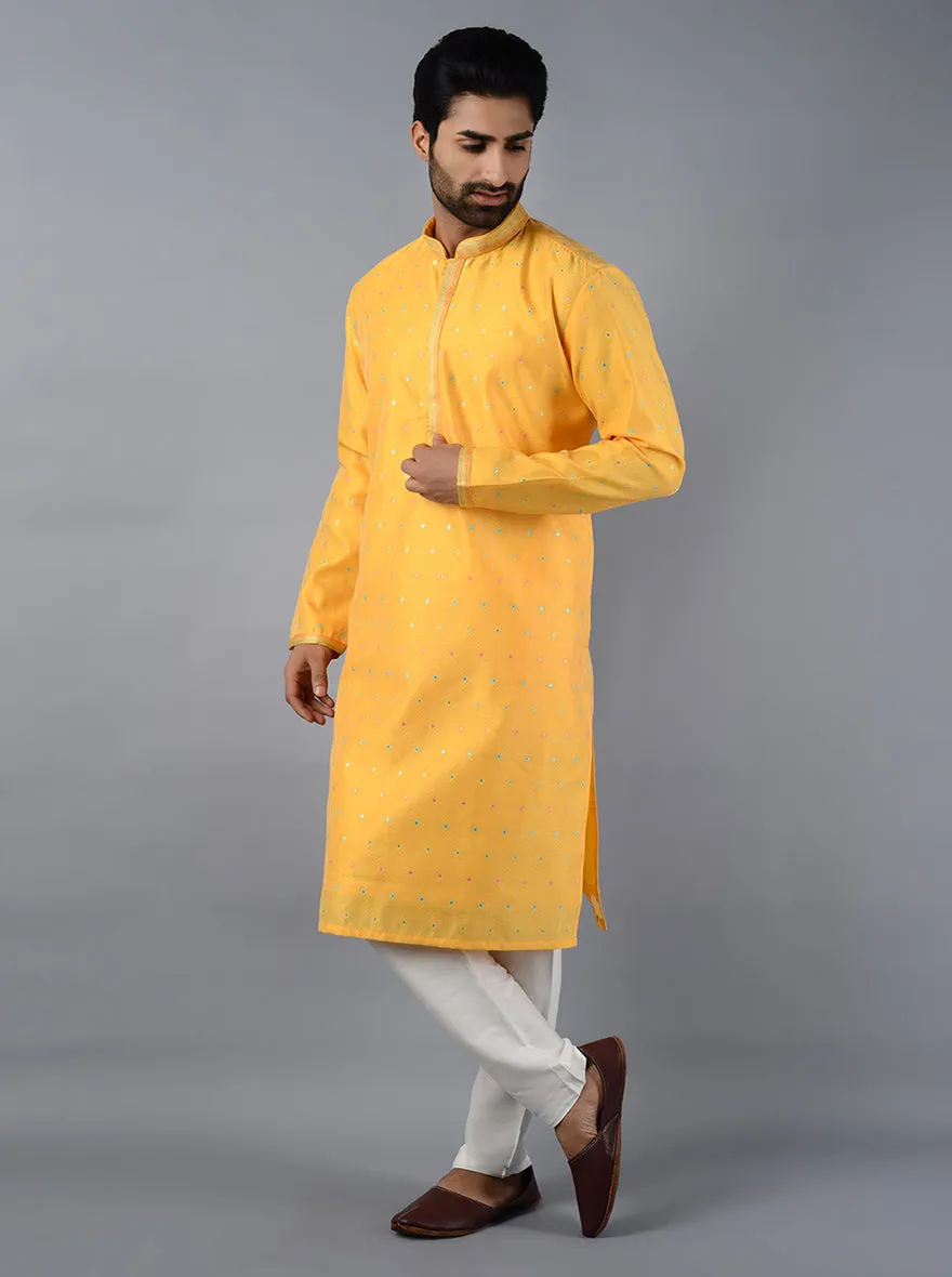 Yellow Self Design Regular Fit Kurta Set | TULA