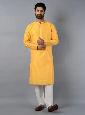 Yellow Self Design Regular Fit Kurta Set | TULA