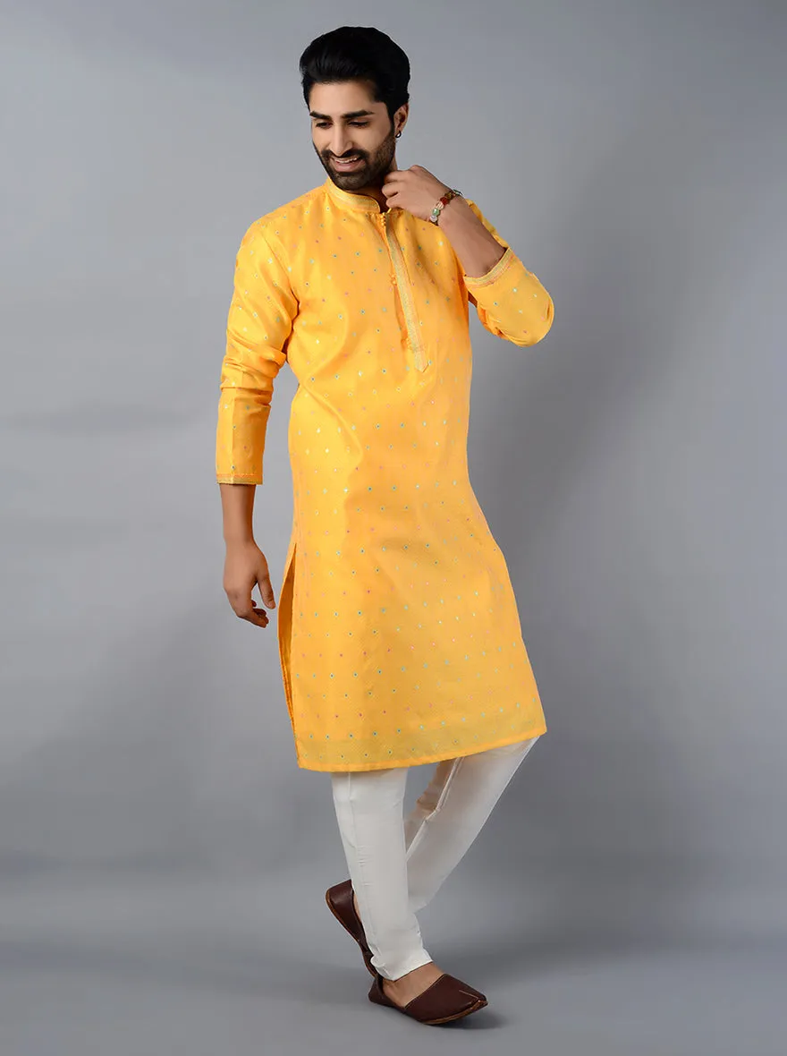 Yellow Self Design Regular Fit Kurta Set | TULA