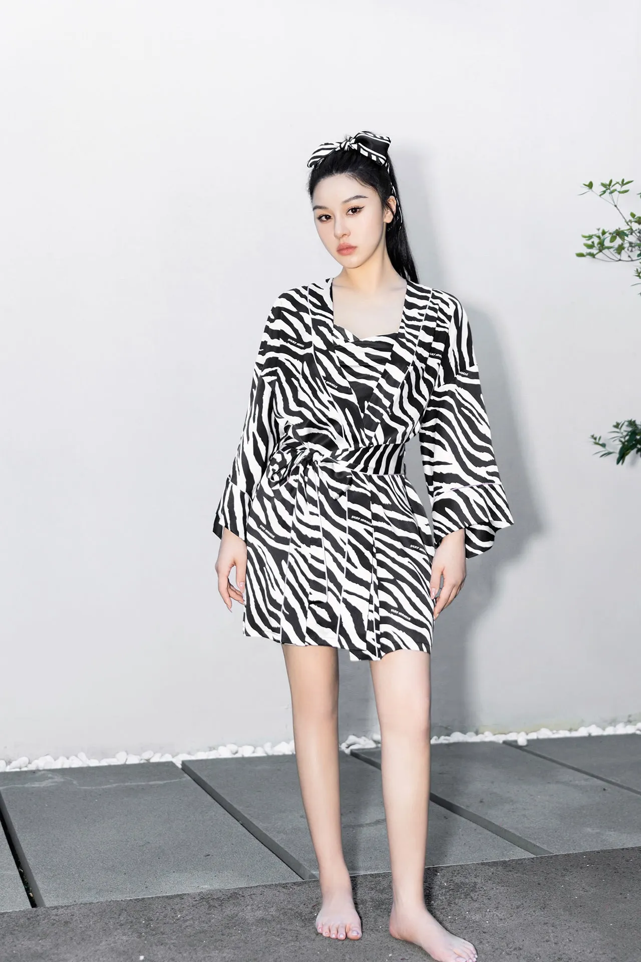 Zebra Print Silk Kimono Robe