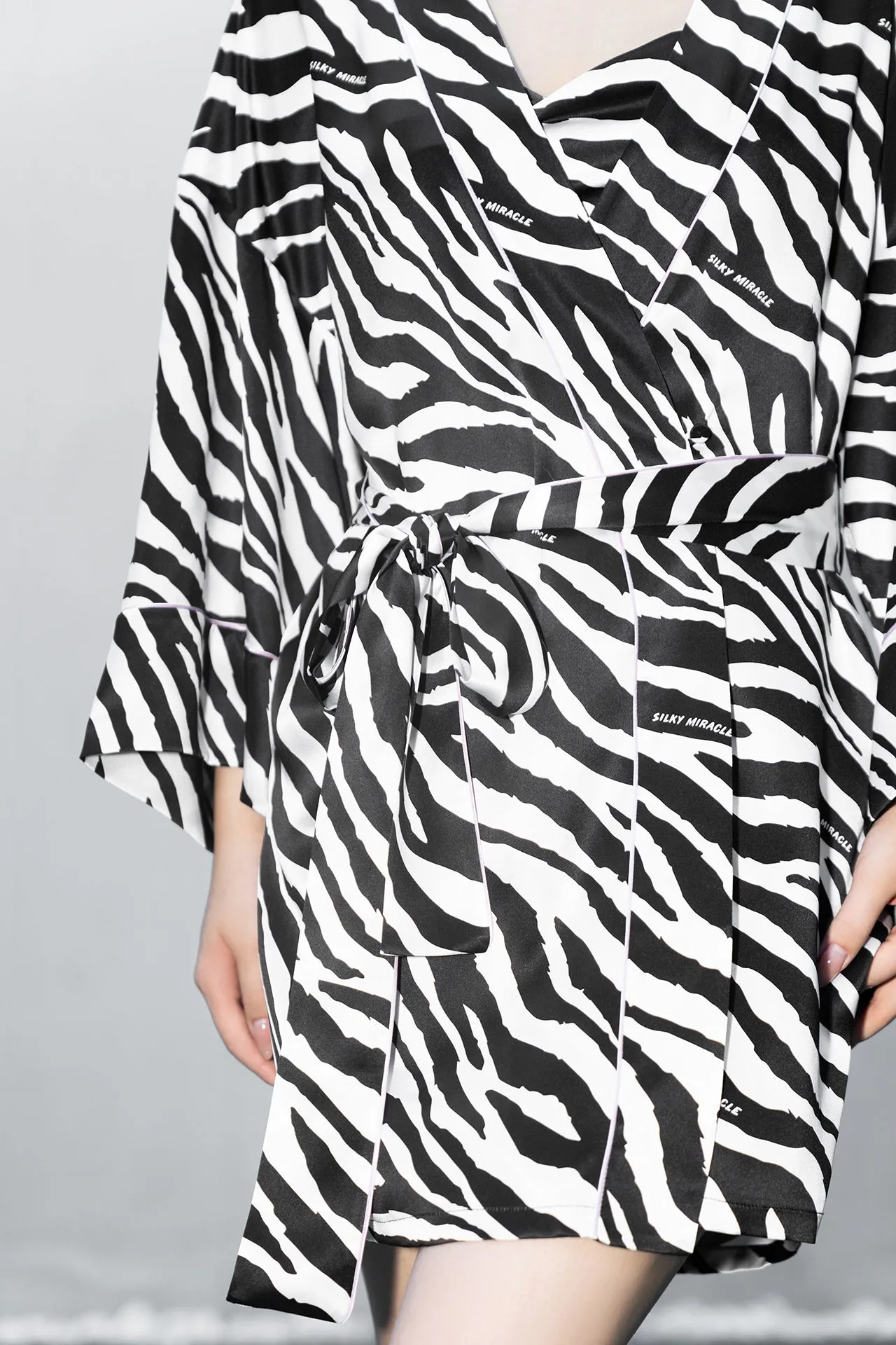 Zebra Print Silk Kimono Robe